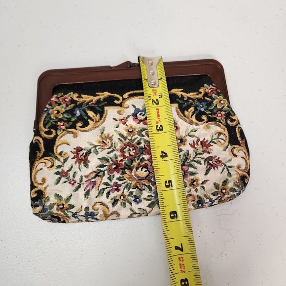 Vintage Brocade Embroidered Floral Kisslock Clutch Purse Cottagecore Grannycore - Picture 5 of 6